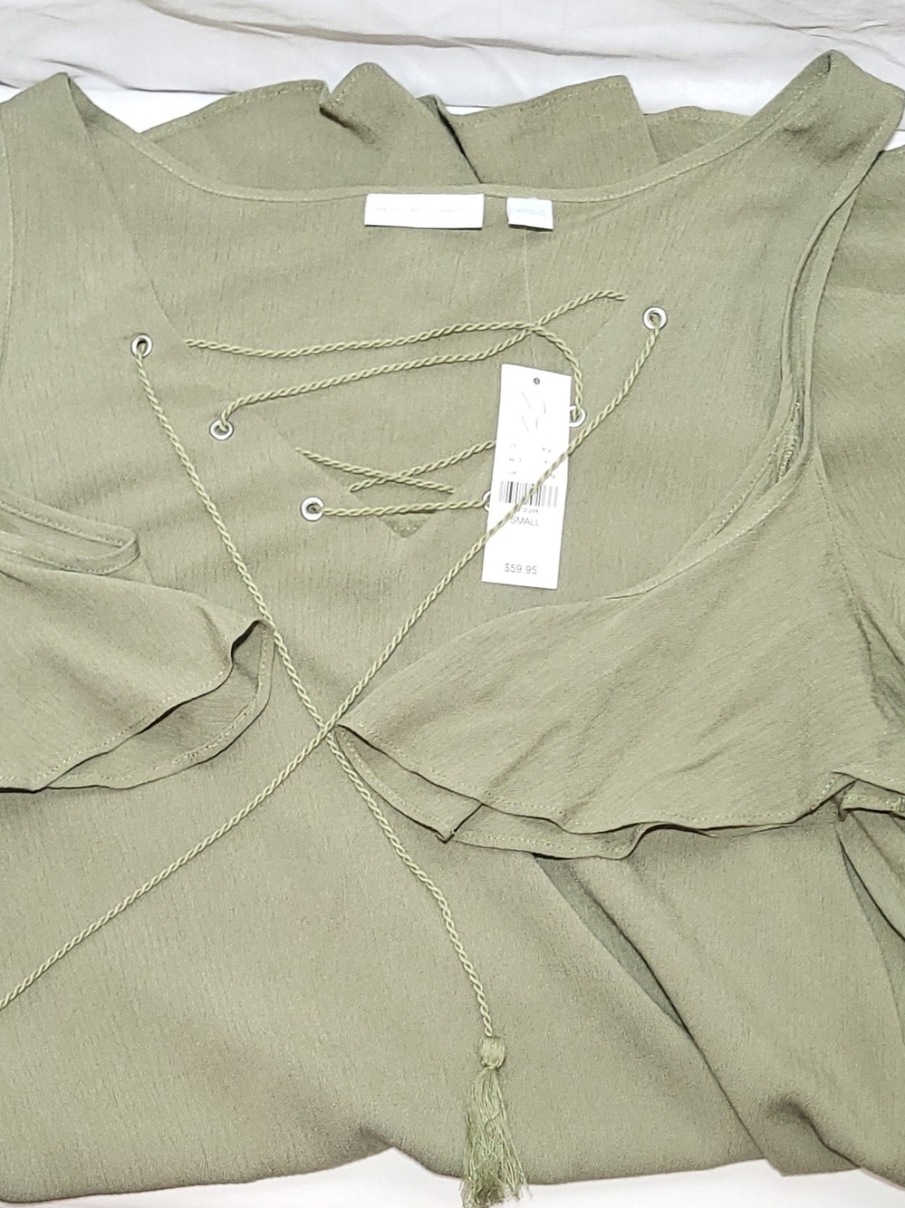 New York & Company Olive Green Lace-Up Midi Dress